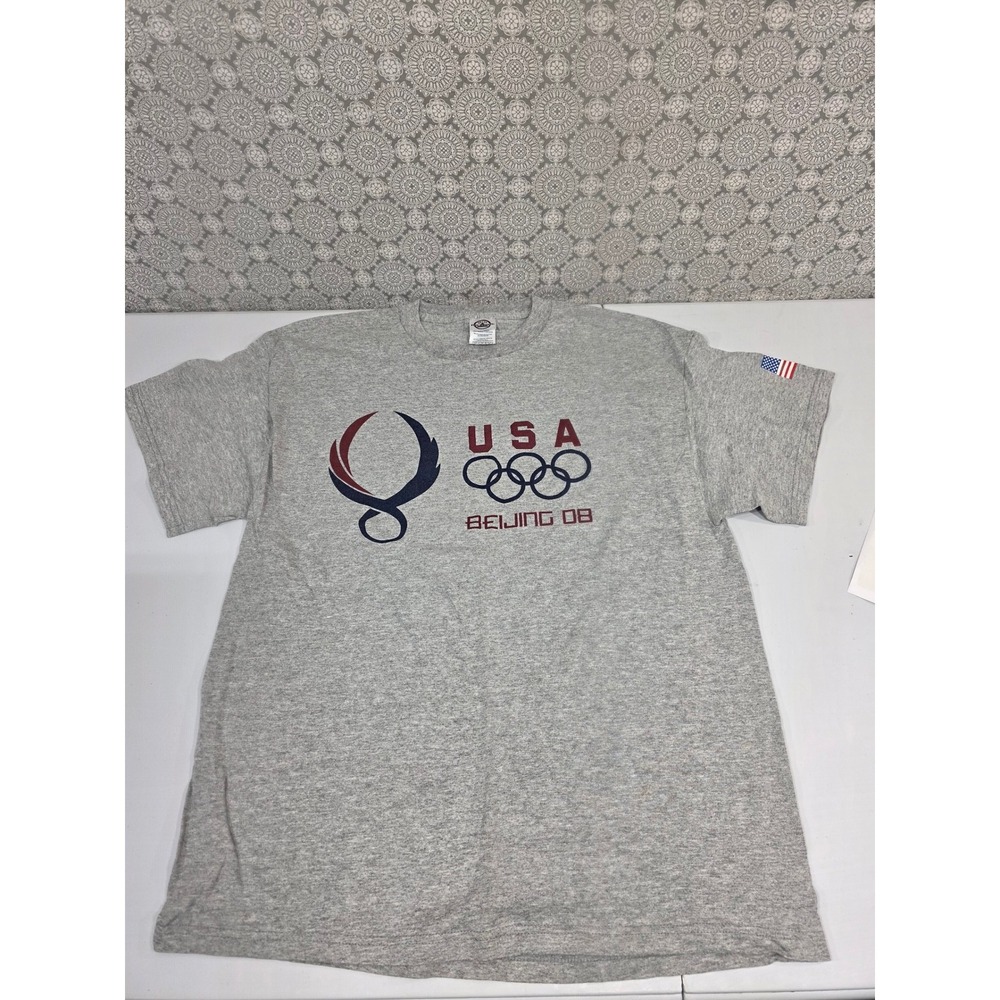USA Olympics Beijing 2008 T-Shirt Delta Pro Weight Gray Mens‎ Large